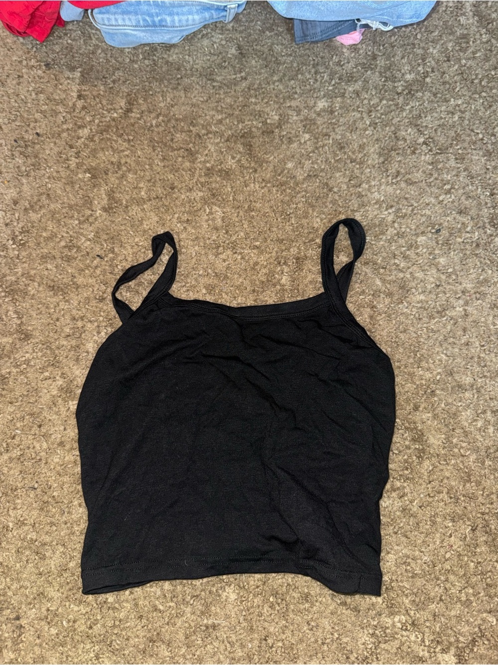 SHEIN Black Ribbed Spaghetti Strap Cropped Camisole